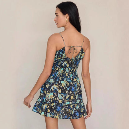Women’s Sundress – Lightweight Cotton – Smocked Waist – Ruffle Hem – Mini Dress