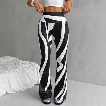 Women’s Flared Leggings - Synthetic Blend - High-Waisted Flare - Wide Waistband