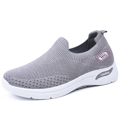 Women’s Slip-On Sneakers – Knit Upper – Cushioned Sole – Low-Top Casual Fit