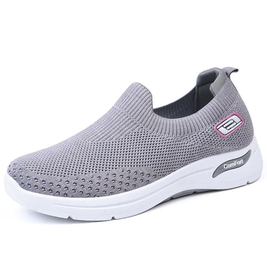 Women’s Slip-On Sneakers – Knit Upper – Cushioned Sole – Low-Top Casual Fit