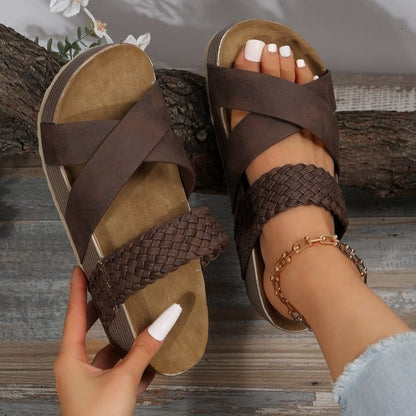 Women’s Platform Sandals – Criss-Cross Woven Straps – Open Toe – Cushioned Footbed