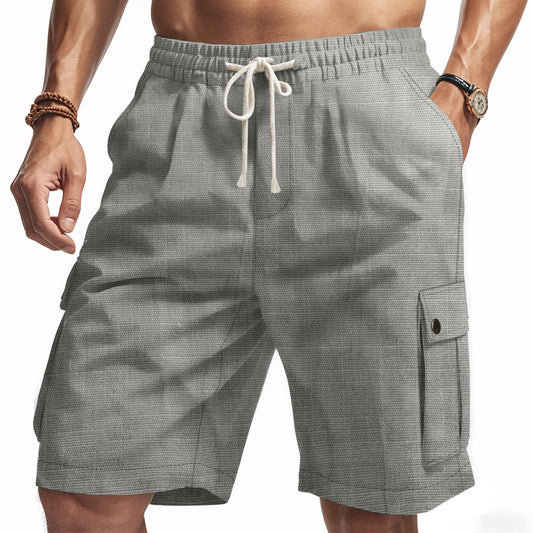 Men’s Cargo Shorts – Bamboo Linen Blend – Relaxed Fit – Elastic Waist – Multi-Pocket