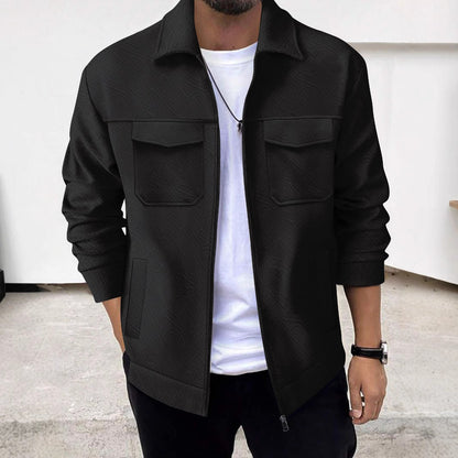 Men’s Cargo Jacket – Tailored Fit – Cotton Blend – Multi Pocket Zip Front Design