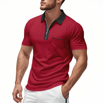 Men’s Polo Shirt – Slim Fit – Zipper Placket – Cotton Blend – Chest Pocket Casual Wear