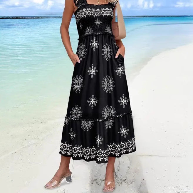 Women’s Midi Dress – Cotton Blend – Square Neck – Ruffle Sleeves – Smocked Bodice