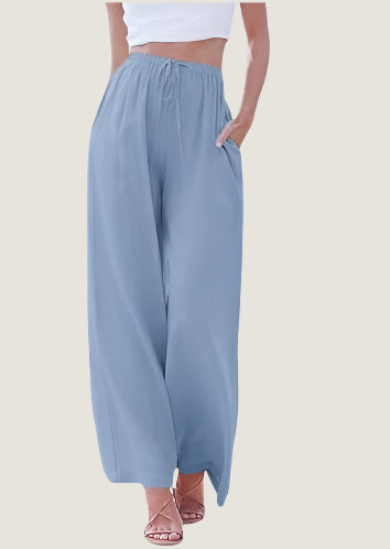 Women’s Wide-Leg Pants – Linen Blend – Relaxed Fit – Drawstring Waist – Full Length