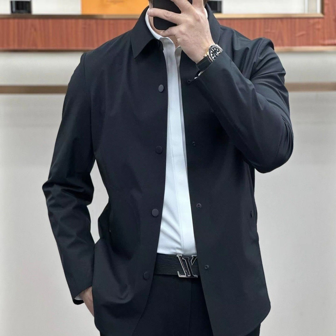 Men’s Jacket-Style Shirt – Slim Fit – Turn-Down Collar – Breathable Blend – Long Sleeve