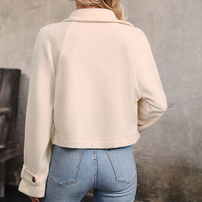 Women’s Cropped Jacket – Plush Texture – Oversized Fit – Double-Breasted Style
