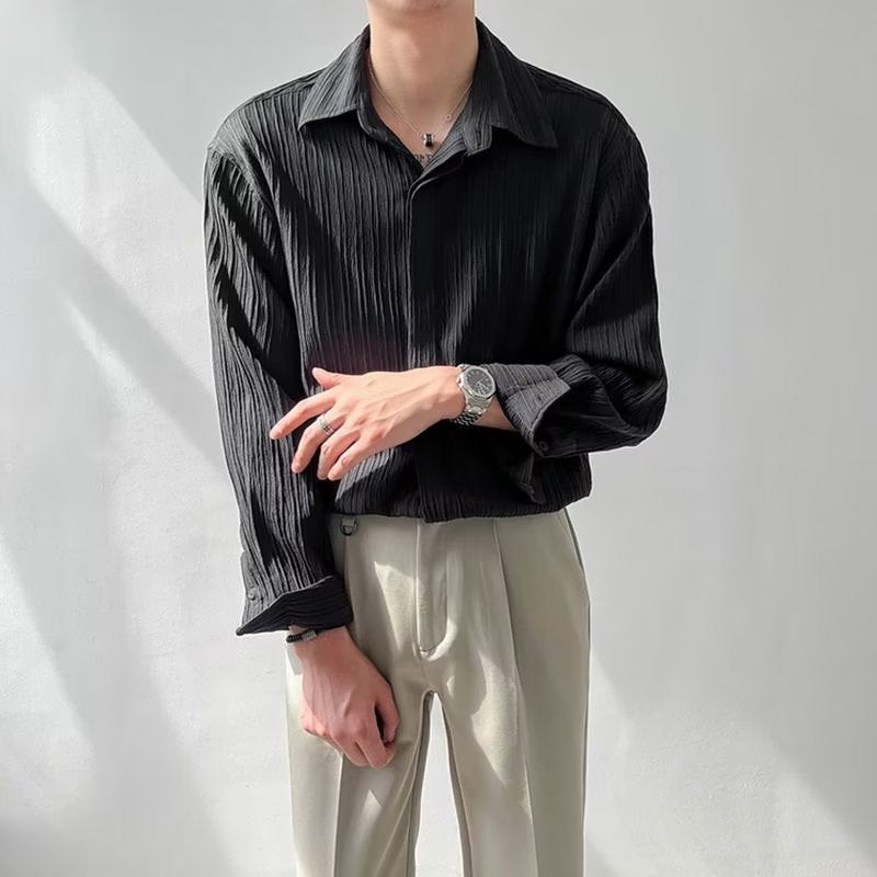 Unisex Long Sleeve Shirt – Crinkle Fabric – Oversized Fit – Button Down Casual Style