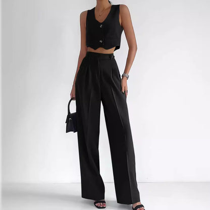 Women’s Two-Piece Set – Tailored Fit – V-Neck – Button Front – Structured Silhouette