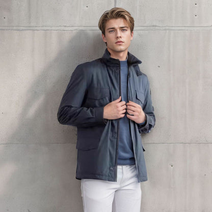 Men’s Coat – Relaxed Fit – Hip Length – Zipper Front – High Collar – Utility Pockets