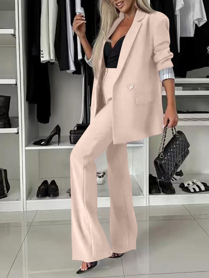 Women’s Two-Piece Suit – Tailored Blazer – High-Rise – Wide-Leg Pants – Wool Blend