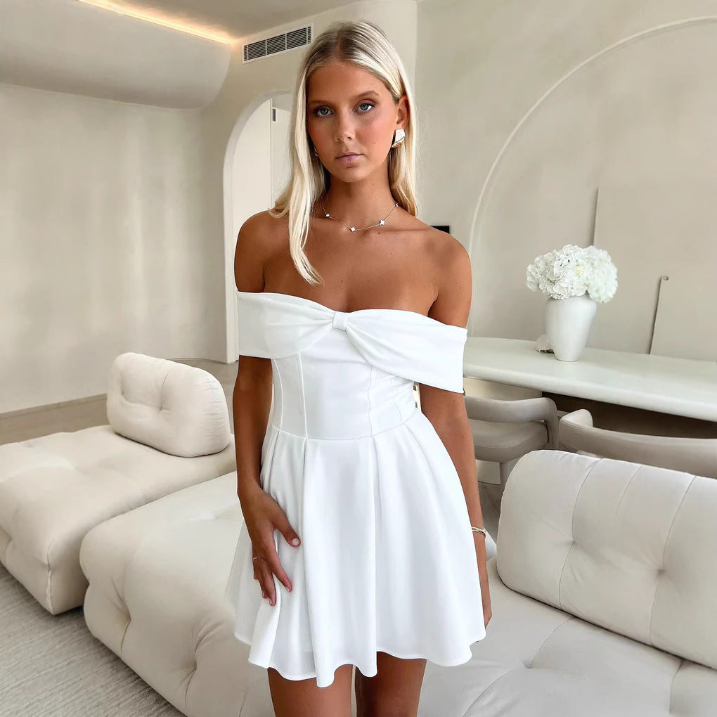 Women’s Mini Dress – Off-Shoulder – A-Line Fit – Lightweight Soft Fabric – Structured Bodice