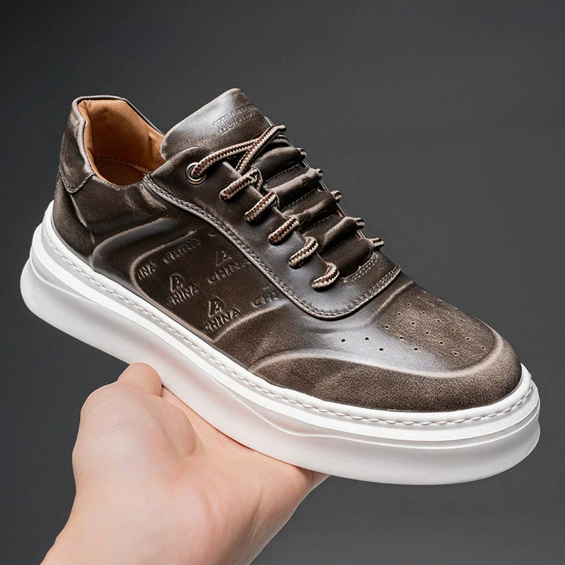 Men’s Low-Top Sneakers – Chunky Platform Sole – Embossed Detail – Lace-Up – Breathable