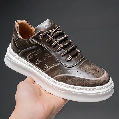 Men’s Low-Top Sneakers – Chunky Platform Sole – Embossed Detail – Lace-Up – Breathable