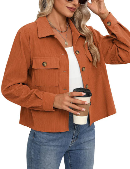 Women’s Utility Jacket – Relaxed Fit – Ribbed Fabric – Button Front – Chest Pockets