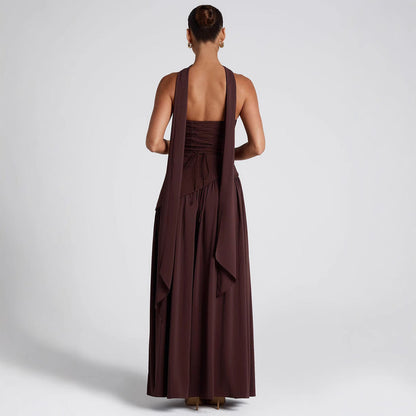 Women’s Evening Dress – Strapless Asymmetrical Bodice – Flowy Skirt – Side Slit