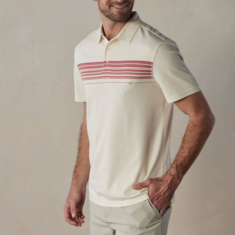 Men’s Polo Shirt – Slim Fit – Cotton Blend – V-Neck with Buttons – Striped Short Sleeve