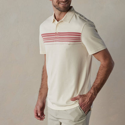 Men’s Polo Shirt – Slim Fit – Cotton Blend – V-Neck with Buttons – Striped Short Sleeve