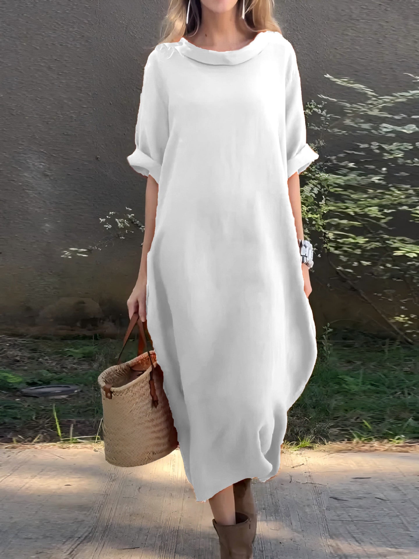 Women's Maxi Dress - Woven - Oversized Relaxed Fit - Asymmetrical Hem