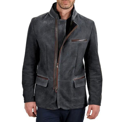 Men’s Suede Jacket – Slim Fit – Stand Collar – Zipper Front – Multi-Pocket Style