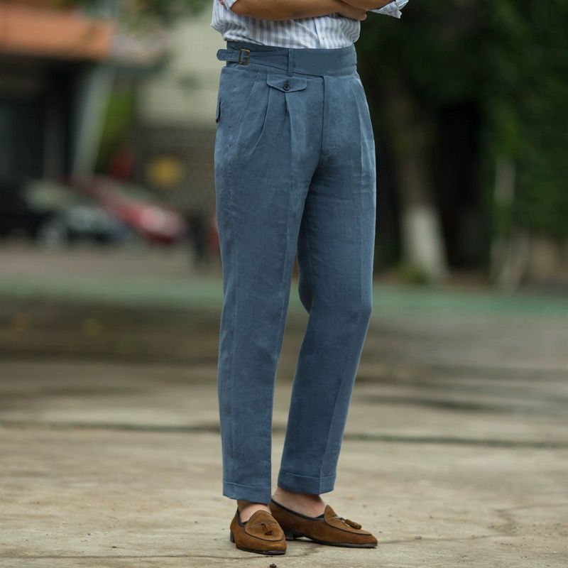 Men’s Tailored Trousers – Slim Fit – High Waist – Pleated Front – Breathable Blend
