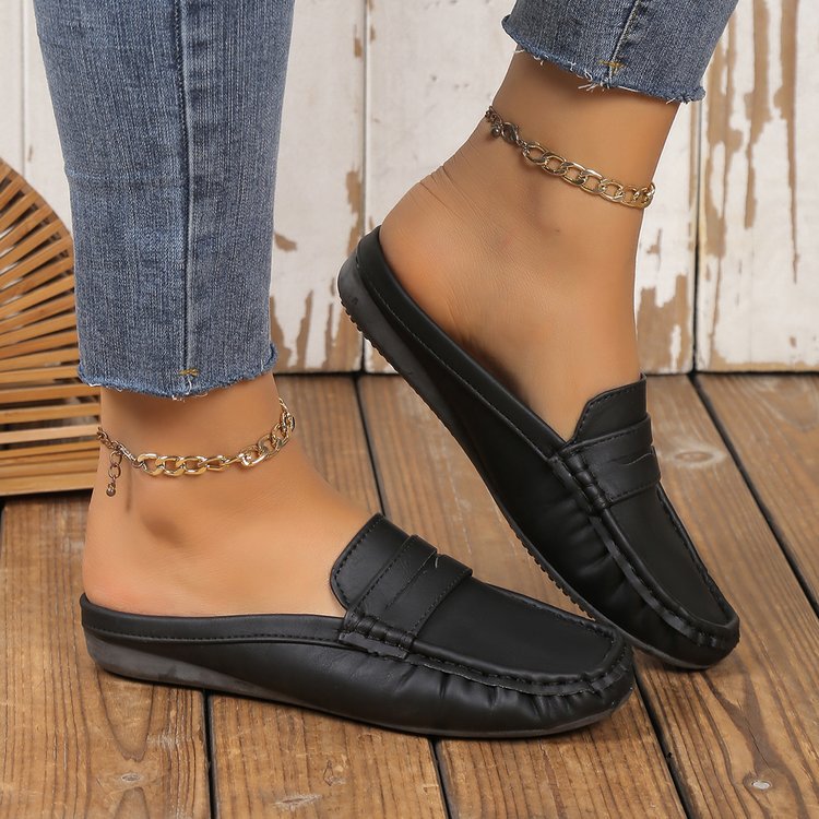 Women’s Backless Loafers – Slip-On Style – Soft Finish – Rounded Toe – Casual Fit