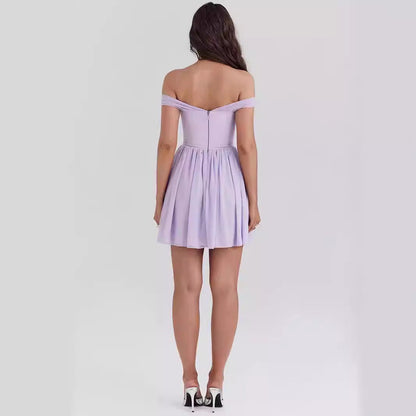 Women’s Mini Dress – Off Shoulder – Bow Front – Fit and Flare – Lightweight Casual Wear