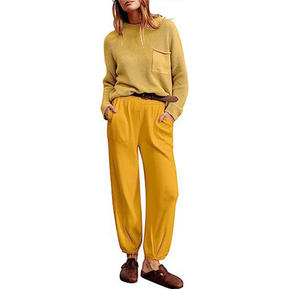Women’s Two-Piece Set – Soft Knit Top – Elastic Waist Joggers – Relaxed Fit