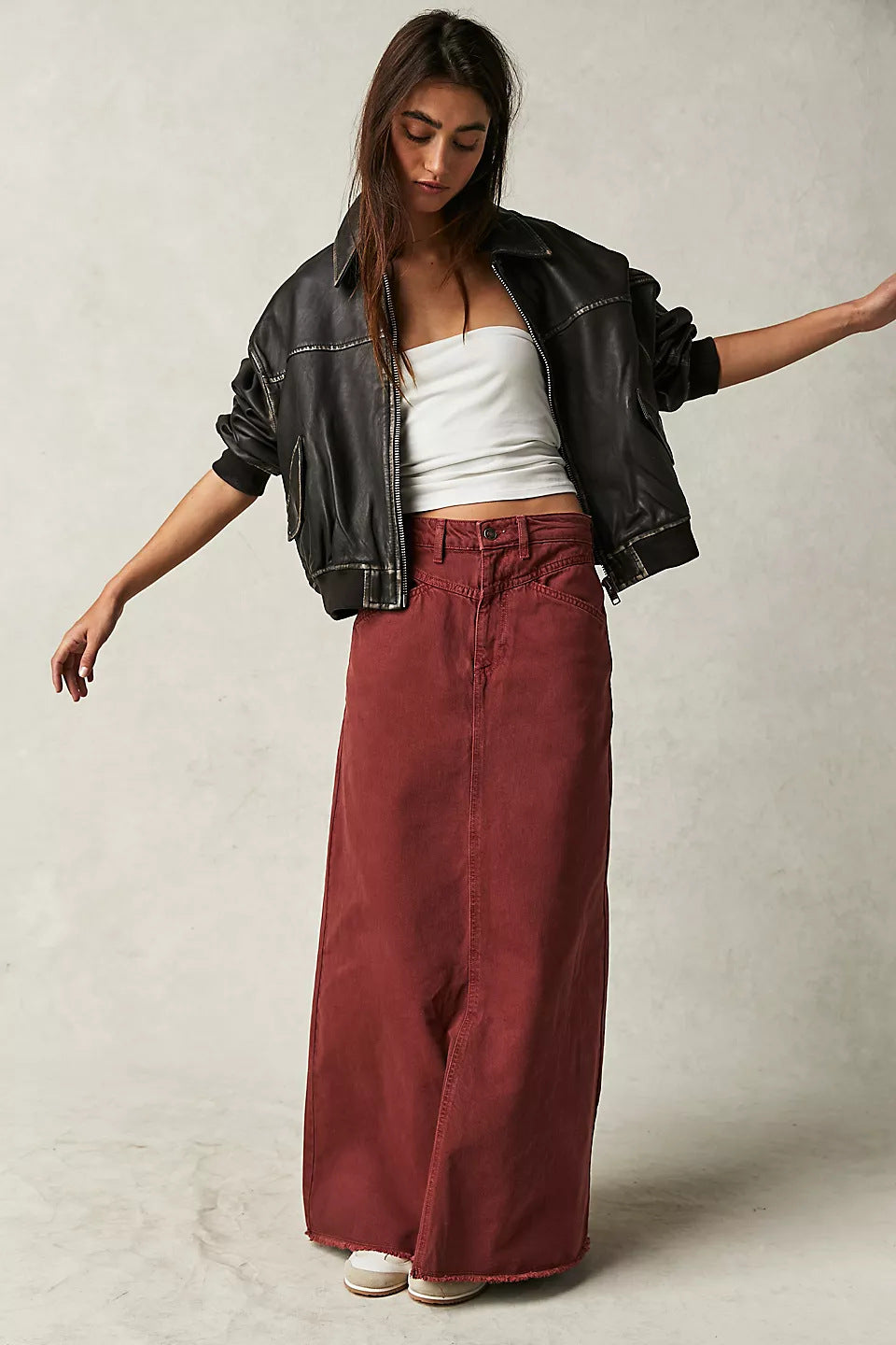 Women’s Skirt – High Waist – Straight Fit – Raw Hem – Full Length – 5-Pocket
