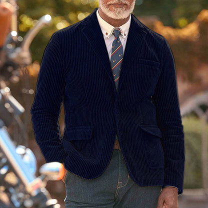 Men’s Blazer – Tailored Fit – Textured Corduroy – Notch Lapel Semi-Formal Jacket