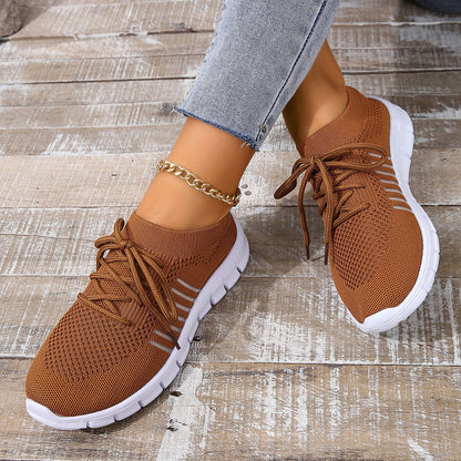 Women’s Athletic Sneakers – Flyknit Mesh – Cushioned Sole