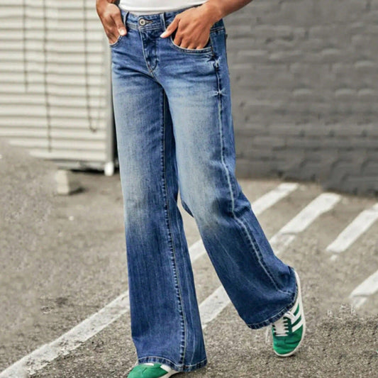 Women’s Wide-Leg Jeans – Relaxed Fit – Embroidered Detail – Full Length Casual Style