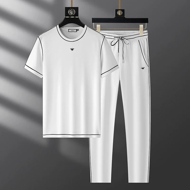 Men’s Two-Piece Set - Cotton Blend - Crew Neck T-Shirt - Tapered Sweatpants