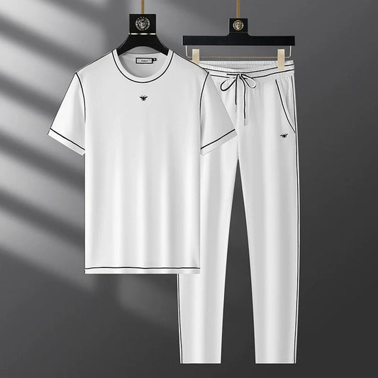 Men’s Two-Piece Set - Cotton Blend - Crew Neck T-Shirt - Tapered Sweatpants