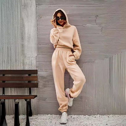 Women’s Hoodie and Pants Set – Soft Cotton – Relaxed Fit – Ribbed Cuffs – Athleisure