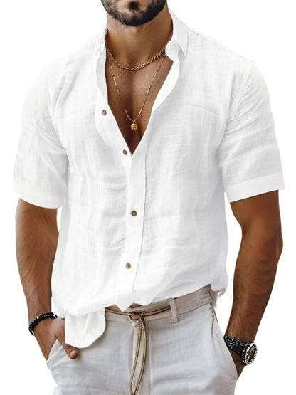 Men’s Short Sleeve Shirt – Breathable Blend – Relaxed Fit – Lapel Collar – Chest Pocket