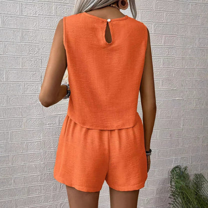 Women’s Matching Set – Sleeveless Top and Shorts – Relaxed Fit – Lightweight Woven