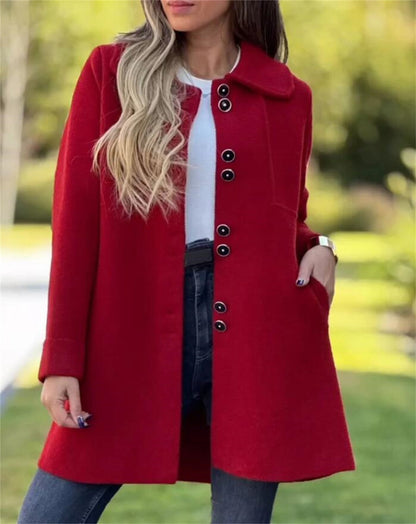 Women’s Coat – Tailored Fit – Single-Breasted – Classic Collar – Thigh Length