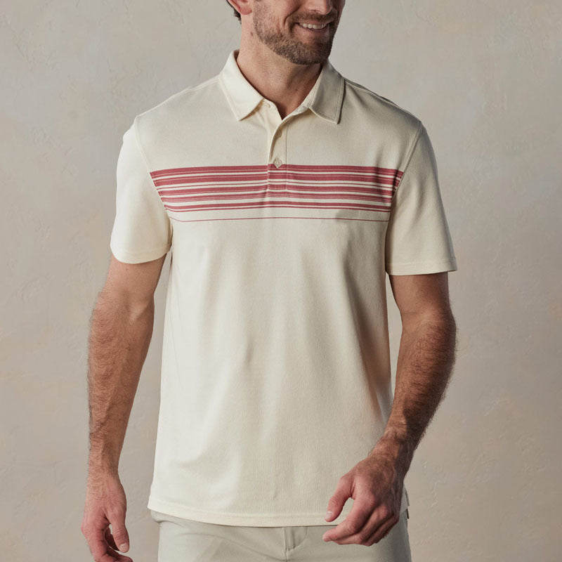 Men’s Polo Shirt – Slim Fit – Cotton Blend – V-Neck with Buttons – Striped Short Sleeve