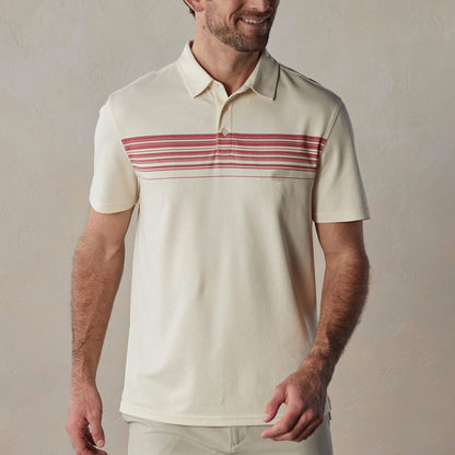 Men’s Polo Shirt – Slim Fit – Cotton Blend – V-Neck with Buttons – Striped Short Sleeve
