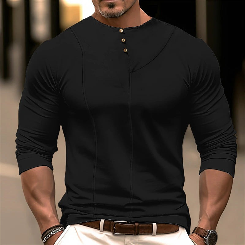 Women's Long Sleeve Shirt - Cotton Blend - Slim Fit - Asymmetrical Neckline Buttons