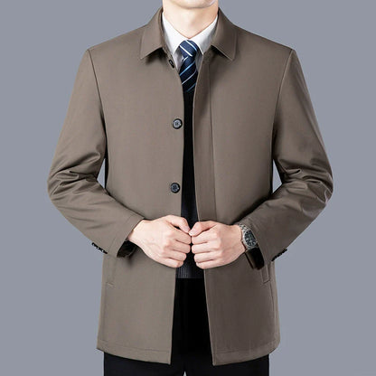 Men’s Mid-Length Jacket – Tailored Fit – Cotton – Lapel Collar – Button Closure