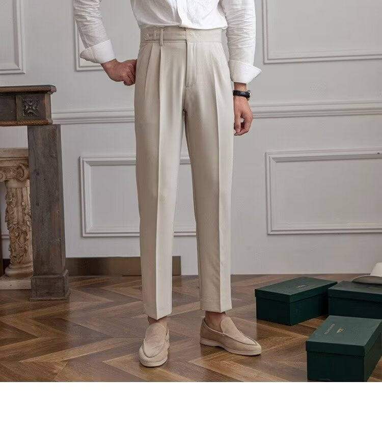 Men’s Tailored Trousers – High Waist – Pleated Front – Side Adjusters – Turned-Up Cuffs