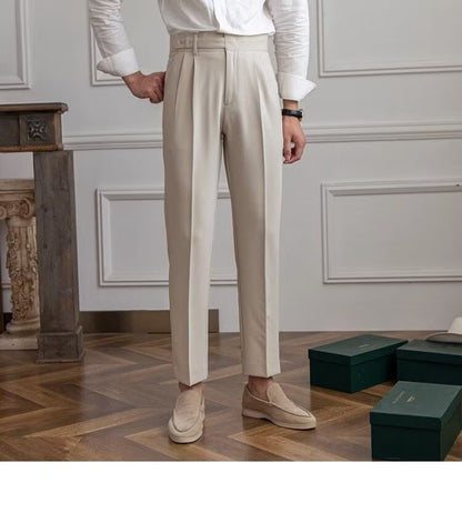 Men’s Tailored Trousers – High Waist – Pleated Front – Side Adjusters – Turned-Up Cuffs