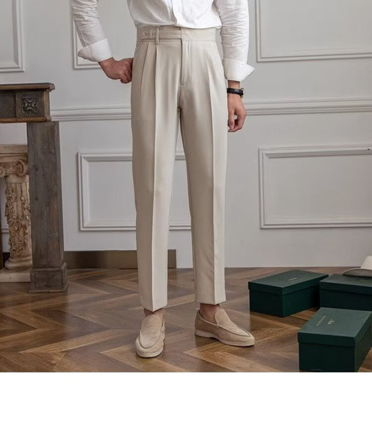 Men’s Tailored Trousers – High Waist – Pleated Front – Side Adjusters – Turned-Up Cuffs