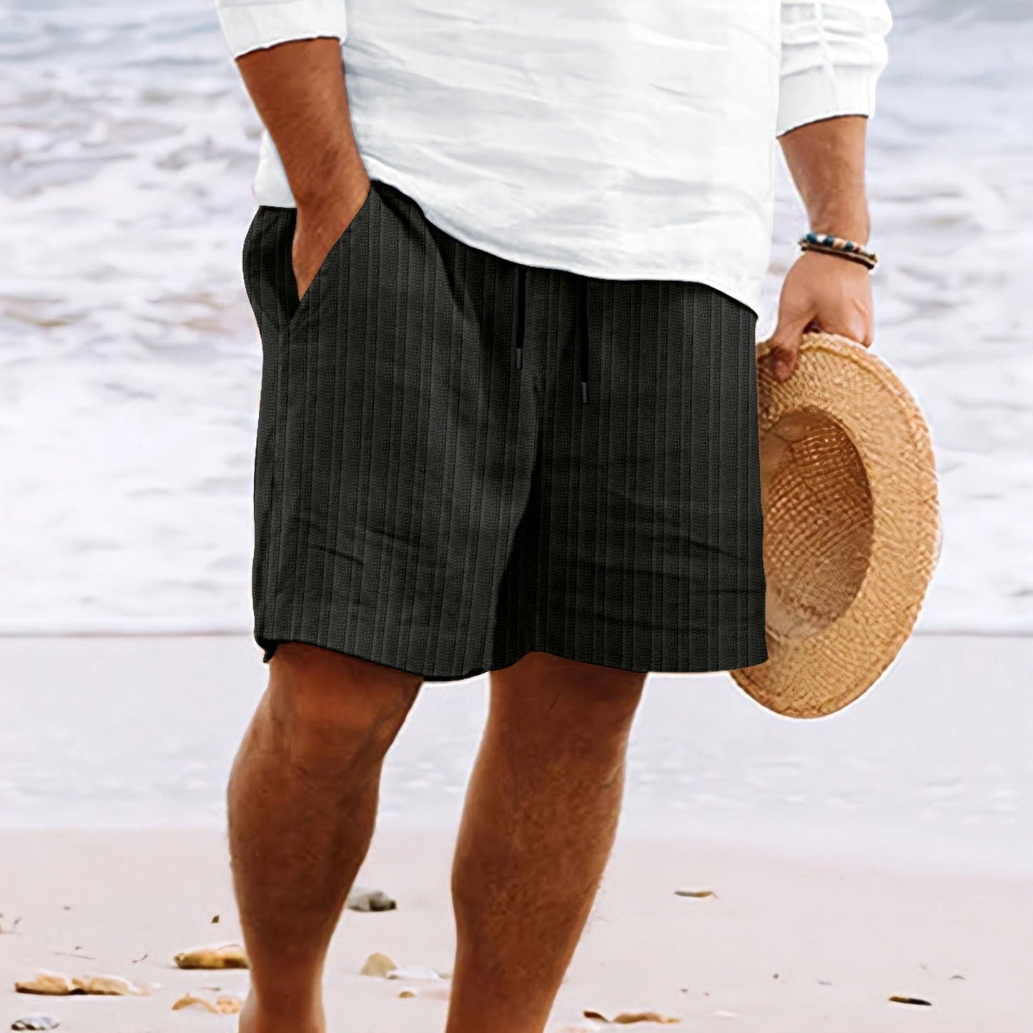Men’s Casual Shorts – Cotton Linen Blend – Relaxed Fit – Drawstring – Multi Pocket