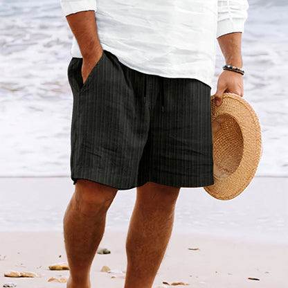 Men’s Casual Shorts – Cotton Linen Blend – Relaxed Fit – Drawstring – Multi Pocket