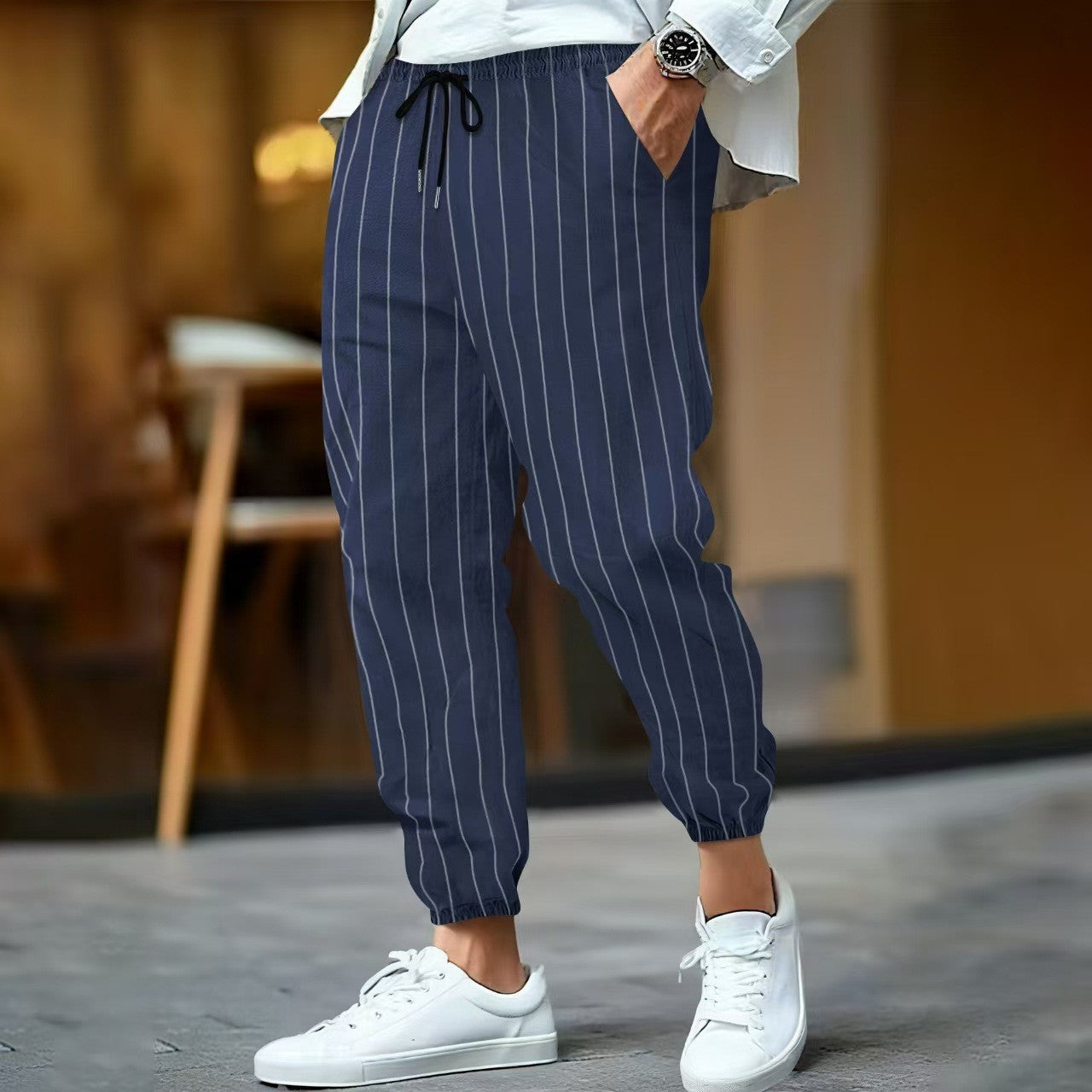 Men’s Casual Pants – Relaxed Fit – Cotton Blend – Tapered Leg – Elastic Waist – Drawstring