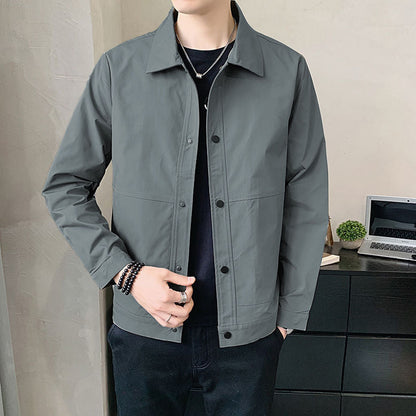 Men’s Casual Jacket – Relaxed Fit – Breathable Blend – Snap Button Front – Turn-Down Collar